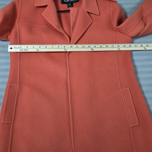 Linda Allard Ellen Tracy Coat Womens 10 Petite Orange 100% Wool Belted Korea - Picture 10 of 16